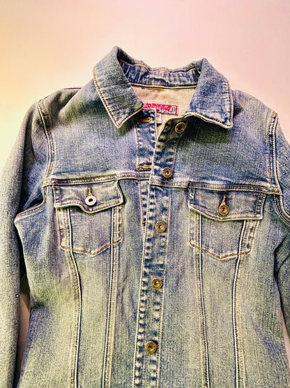 Denim Jacket Women’s Medium Light Wash Silver Jean Jacket Size