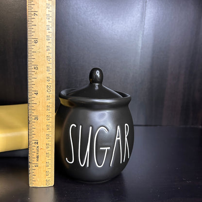 Rae Dunn SUGAR Canister with Lid - Matte Black Farmhouse Kitchen Storage