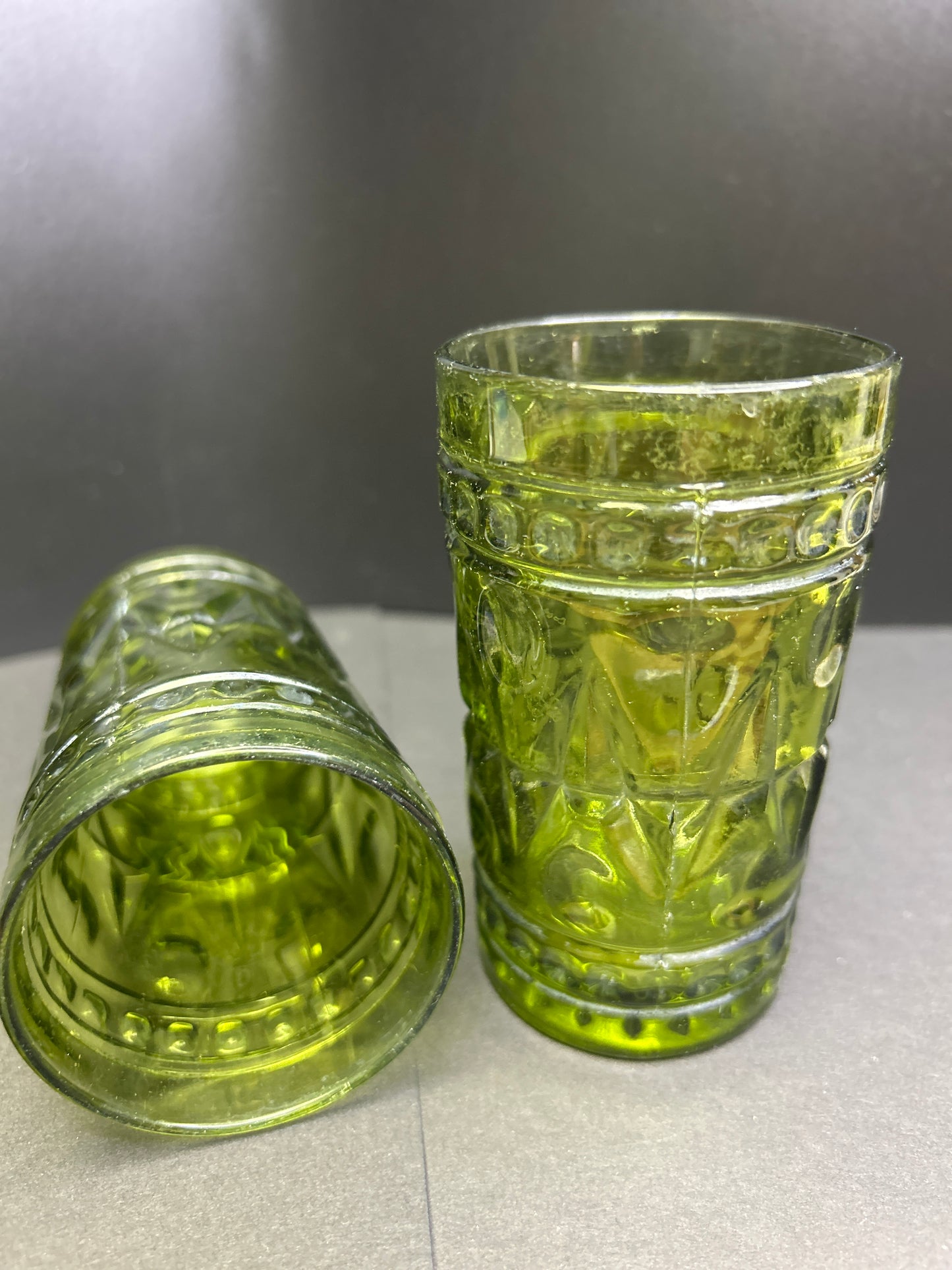 Vintage Green Pressed Glass Tumblers – Set of 2 | Mid-Century Style