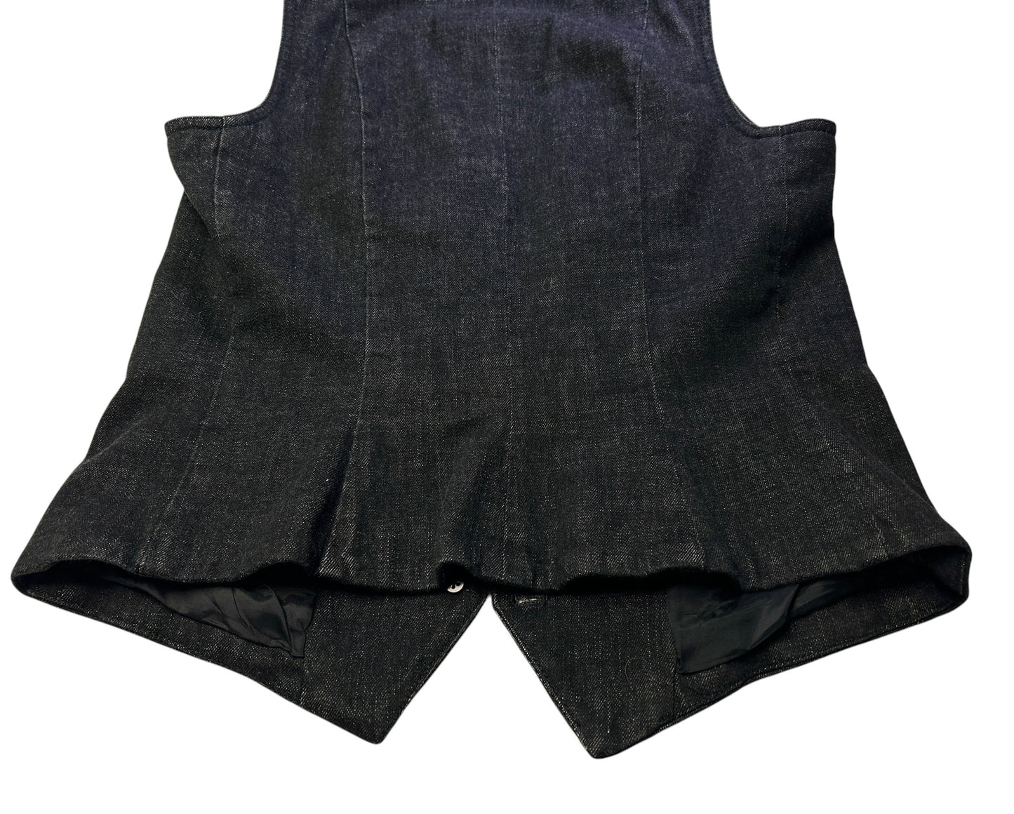 Ralph Lauren Jeans Co. Denim Vest Womens Medium Black Button Front Leather Trim