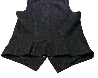 Ralph Lauren Jeans Co. Denim Vest Womens Medium Black Button Front Leather Trim