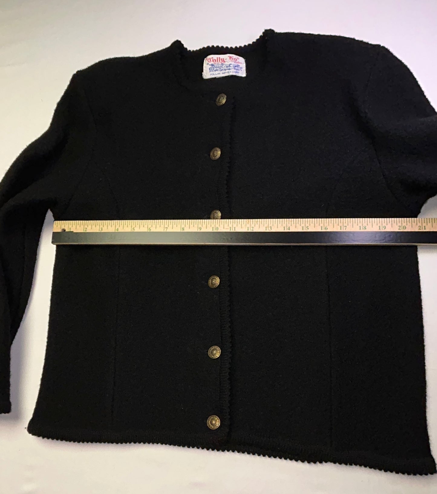 Vintage Tally-Ho Black Knit Cardigan Sweater Gold Button Front Women's