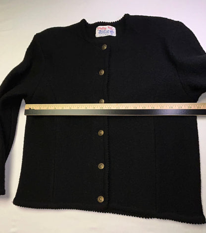 Vintage Tally-Ho Black Knit Cardigan Sweater Gold Button Front Women's