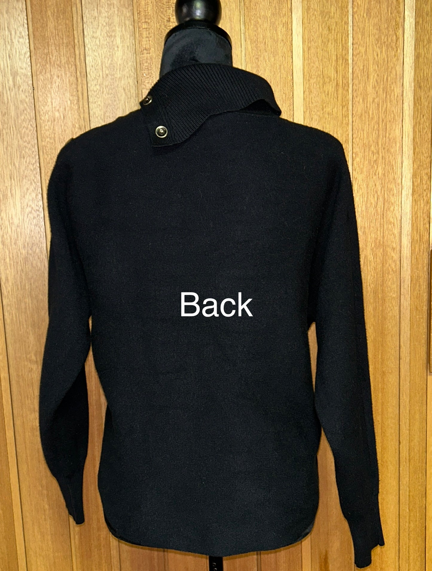 Nicole Miller New York Black Cowl Neck Sweater Button Detail Women's Medium