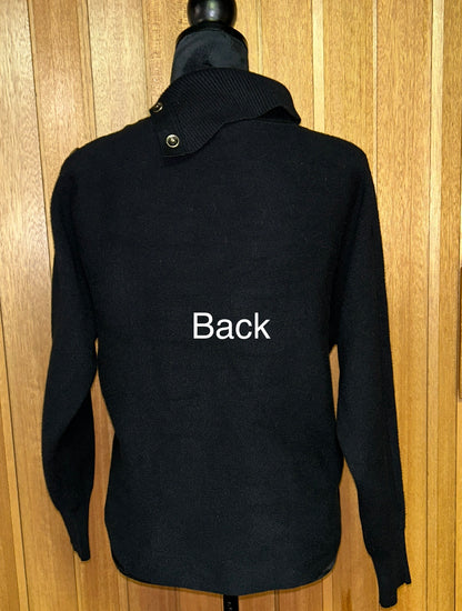 Nicole Miller New York Black Cowl Neck Sweater Button Detail Women's Medium