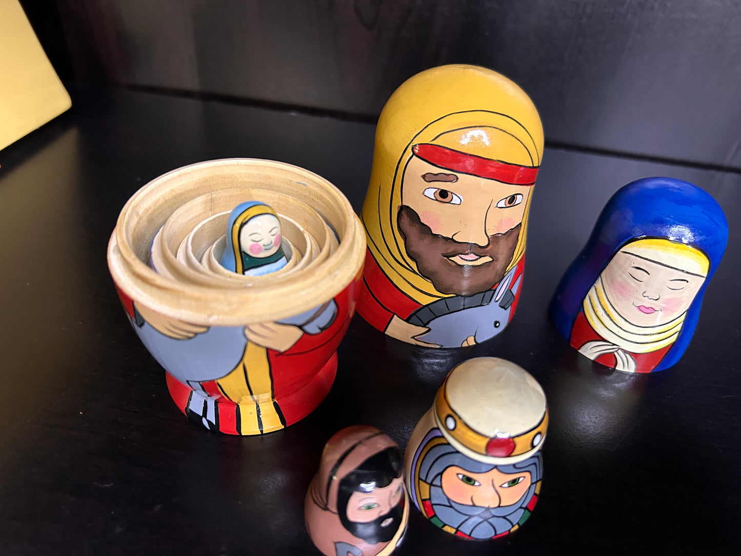 Hand Painted Nativity Nesting Dolls - Wooden Matryoshka Style Christmas Nativity Set