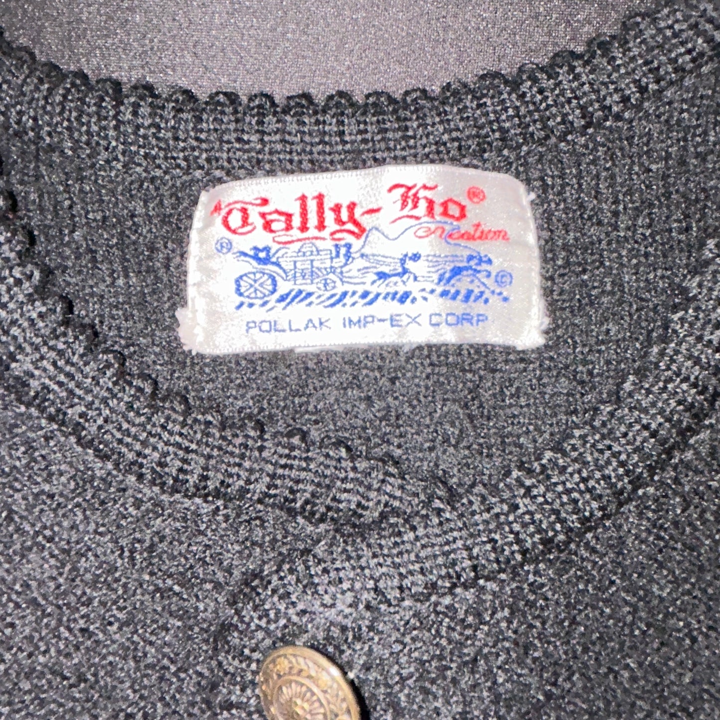Vintage Tally-Ho Black Knit Cardigan Sweater Gold Button Front Women's