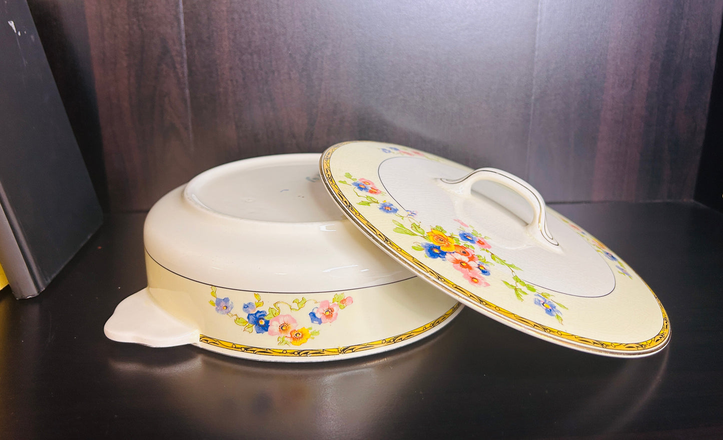 Vintage Johnson Bros Covered Dish Floral Pattern with Gold Trim Pareek England