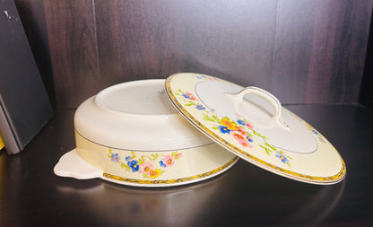 Vintage Johnson Bros Covered Dish Floral Pattern with Gold Trim Pareek England