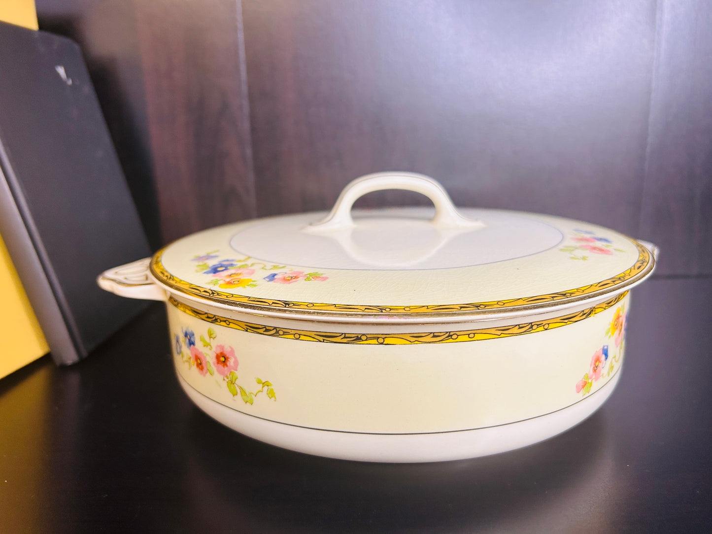 Vintage Johnson Bros Covered Dish Floral Pattern with Gold Trim Pareek England