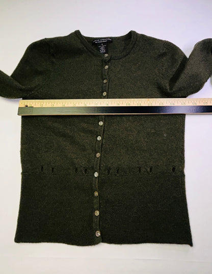 Sarah Spencer 100% Merino Wool Cardigan Olive Green Button Front Small