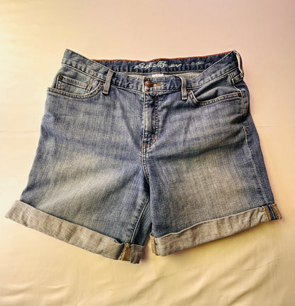 Eddie Bauer Size 4 Blue Denim Boyfriend Cuffed Relaxed Fit Shorts