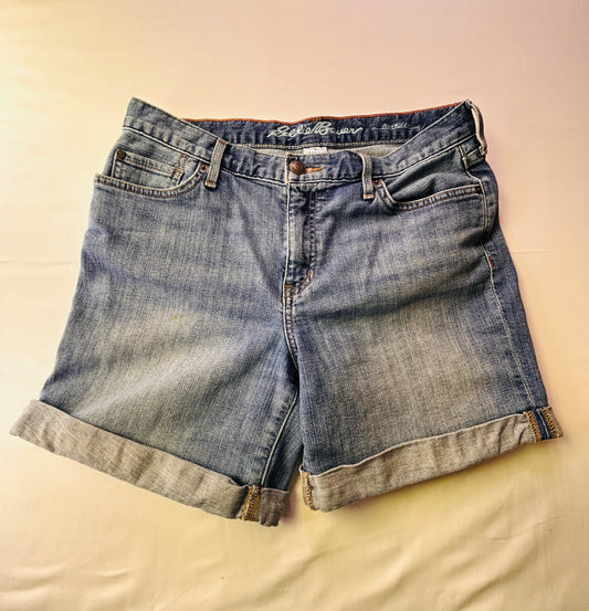 Eddie Bauer Size 4 Blue Denim Boyfriend Cuffed Relaxed Fit Shorts