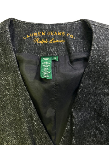 Ralph Lauren Jeans Co. Denim Vest Womens Medium Black Button Front Leather Trim