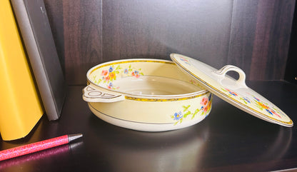 Vintage Johnson Bros Covered Dish Floral Pattern with Gold Trim Pareek England