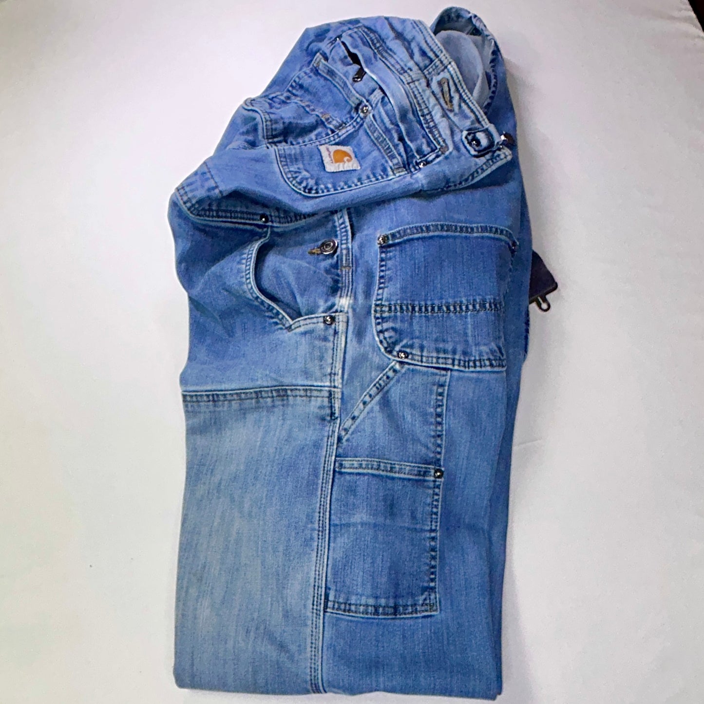 Carhartt Bib Overalls Men's 44x30 Light Wash Denim Carpenter Workwear Y2K
