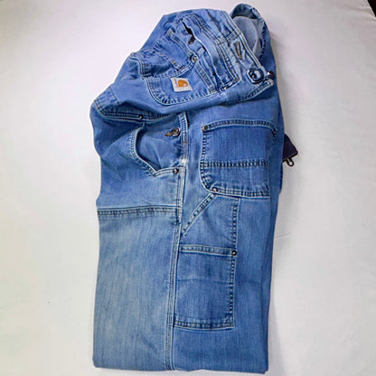 Carhartt Bib Overalls Men's 44x30 Light Wash Denim Carpenter Workwear Y2K