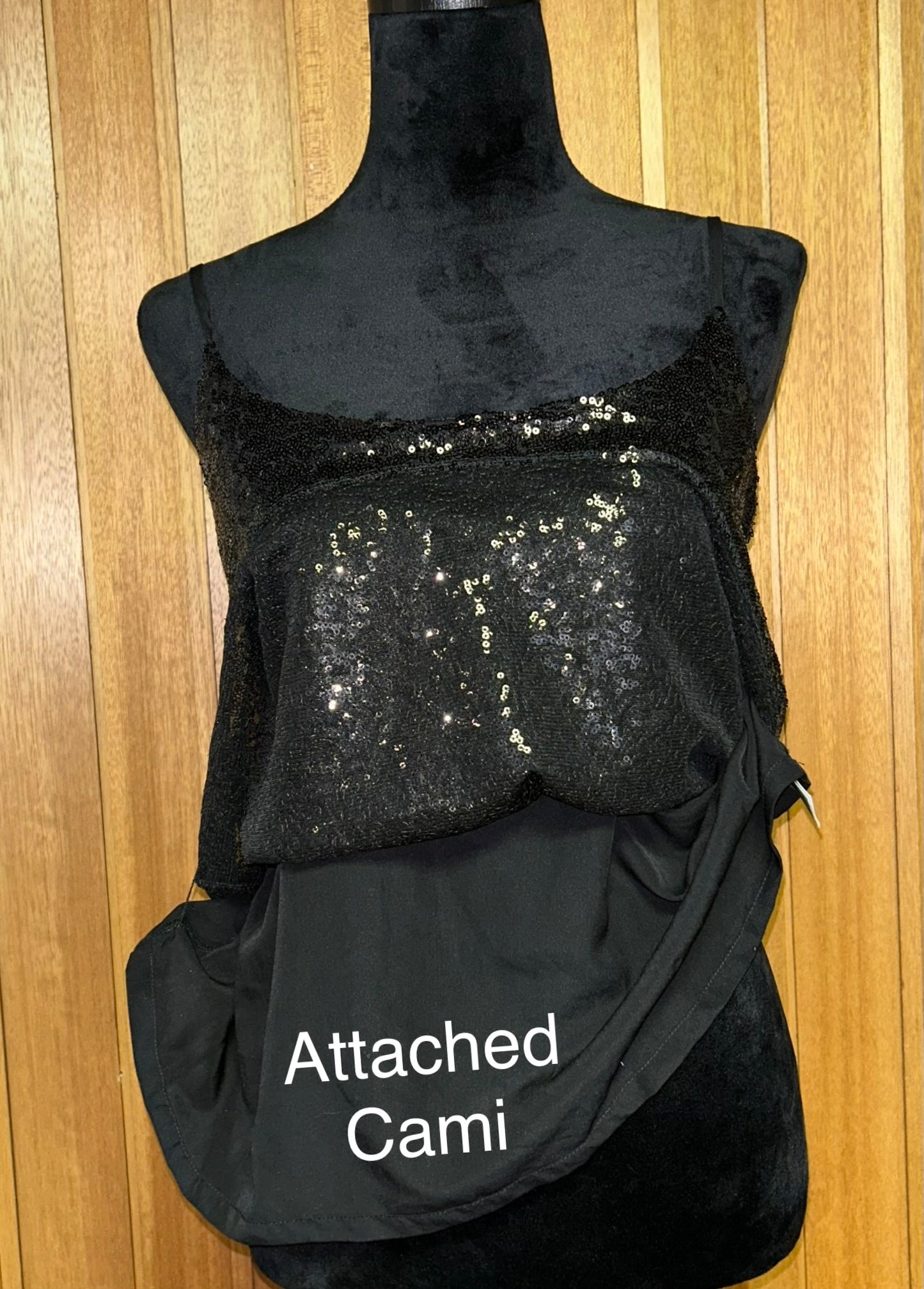 Joe Fresh Black Sequin Tank Top Women's Large Layered Party Holiday Cami