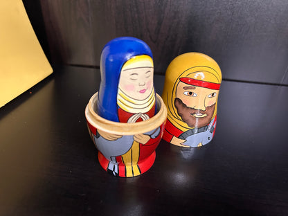 Hand Painted Nativity Nesting Dolls - Wooden Matryoshka Style Christmas Nativity Set