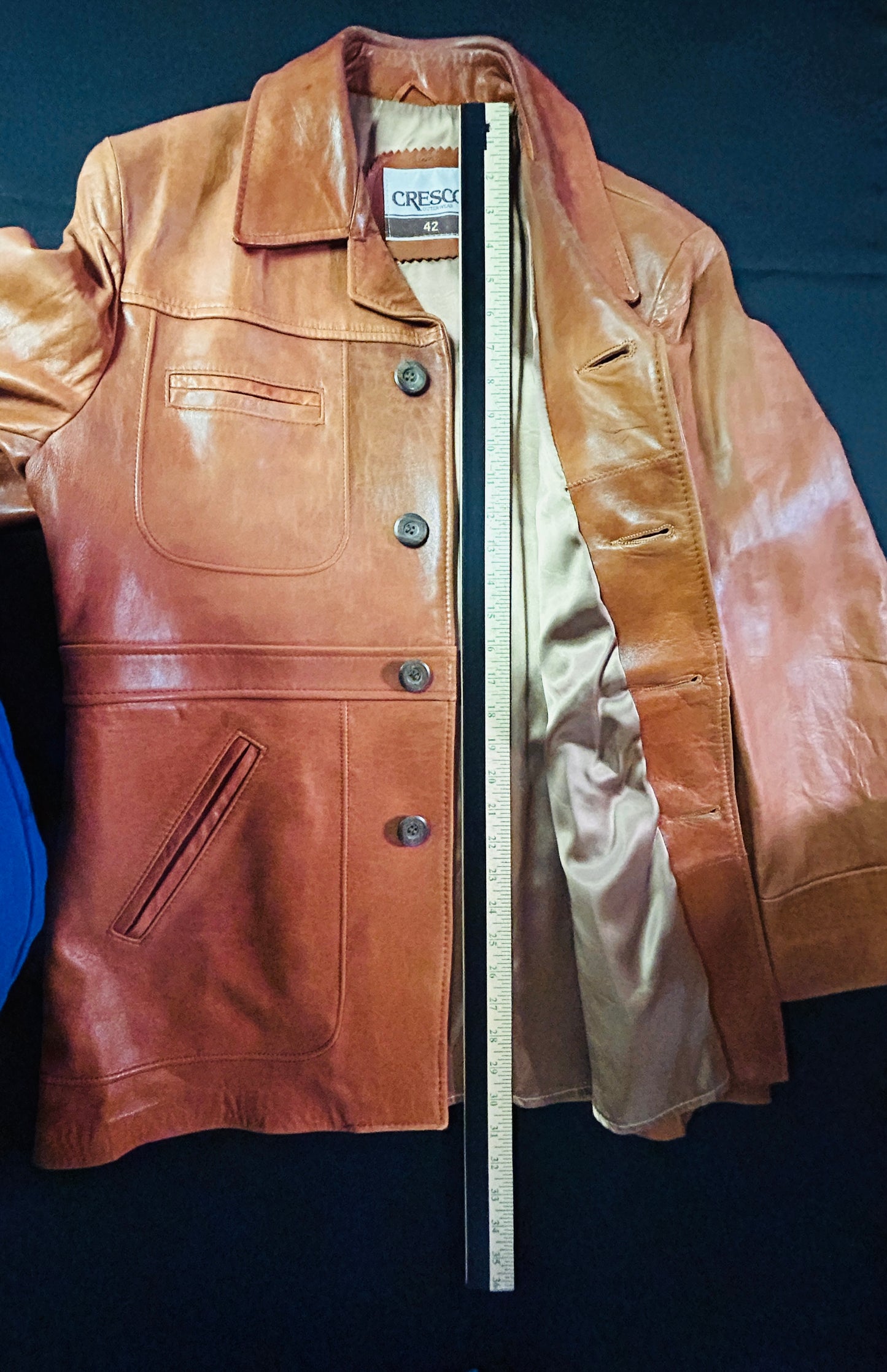 Vintage 70s Men's Cresco Leather Jacket Tan/Cognac Size 42 Men