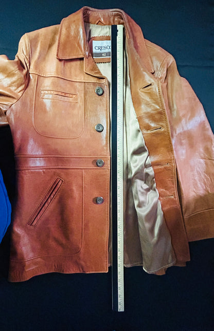 Vintage 70s Men's Cresco Leather Jacket Tan/Cognac Size 42 Men