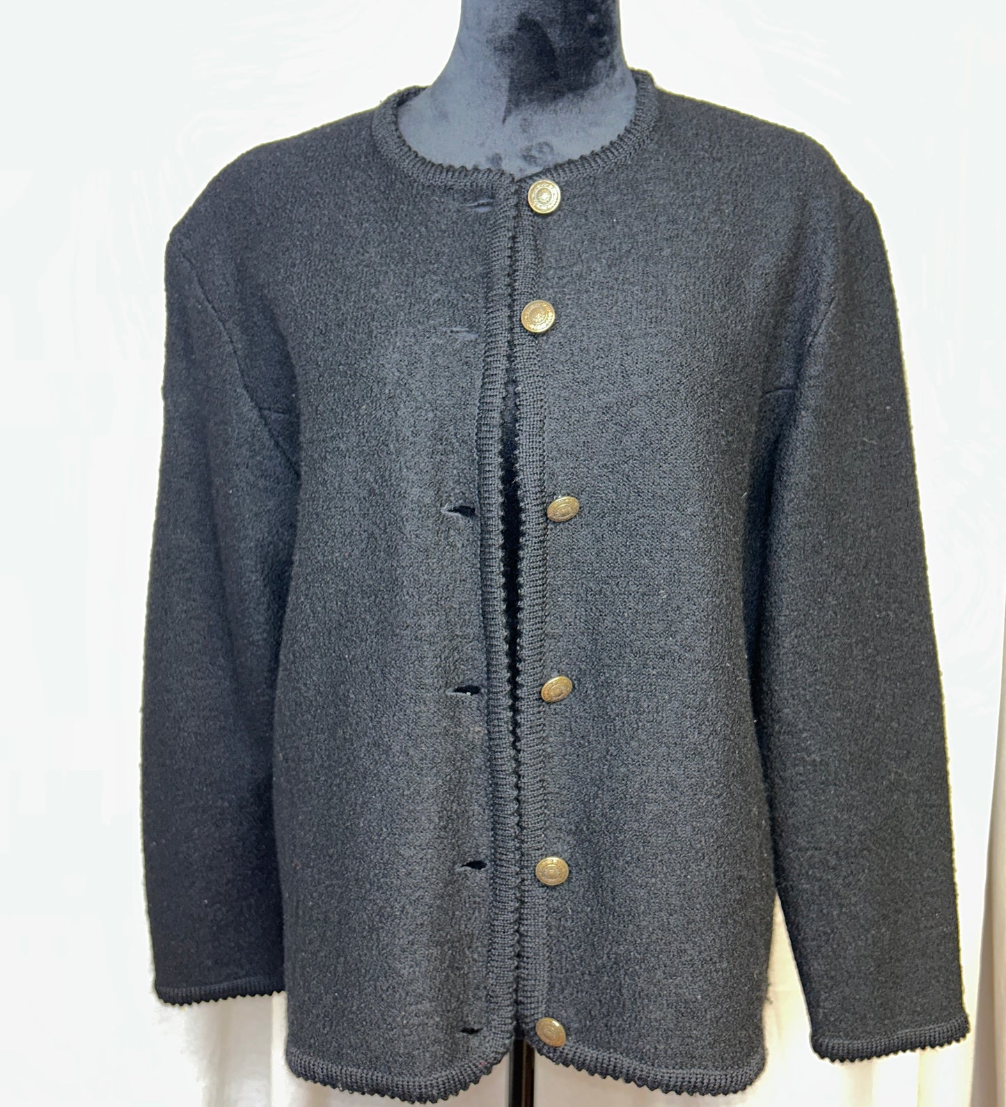 Vintage Tally-Ho Black Knit Cardigan Sweater Gold Button Front Women's