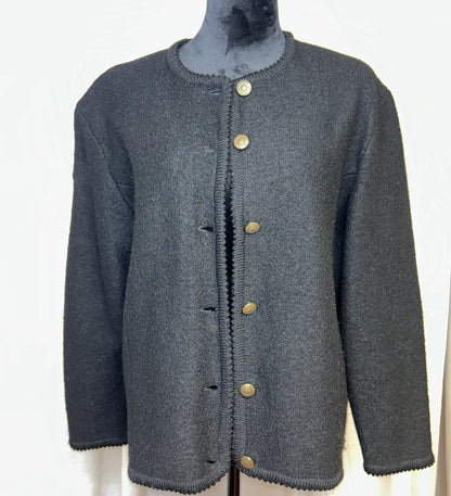 Vintage Tally-Ho Black Knit Cardigan Sweater Gold Button Front Women's