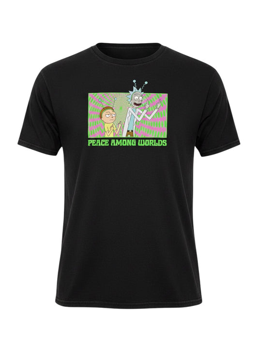 Rick and Morty Peace Among Worlds Adult Swim Graphic T Shirt Black Medium