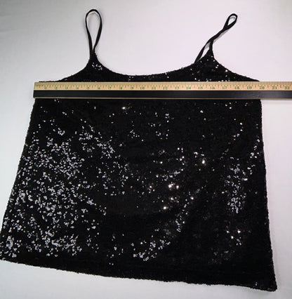 Joe Fresh Black Sequin Tank Top Women's Large Layered Party Holiday Cami