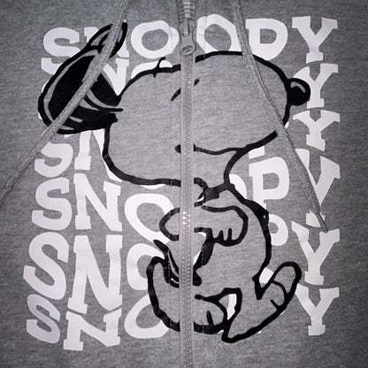 Peanuts Snoopy Full Zip Hoodie Sweatshirt Gray Size Small Fleece Lined Graphic