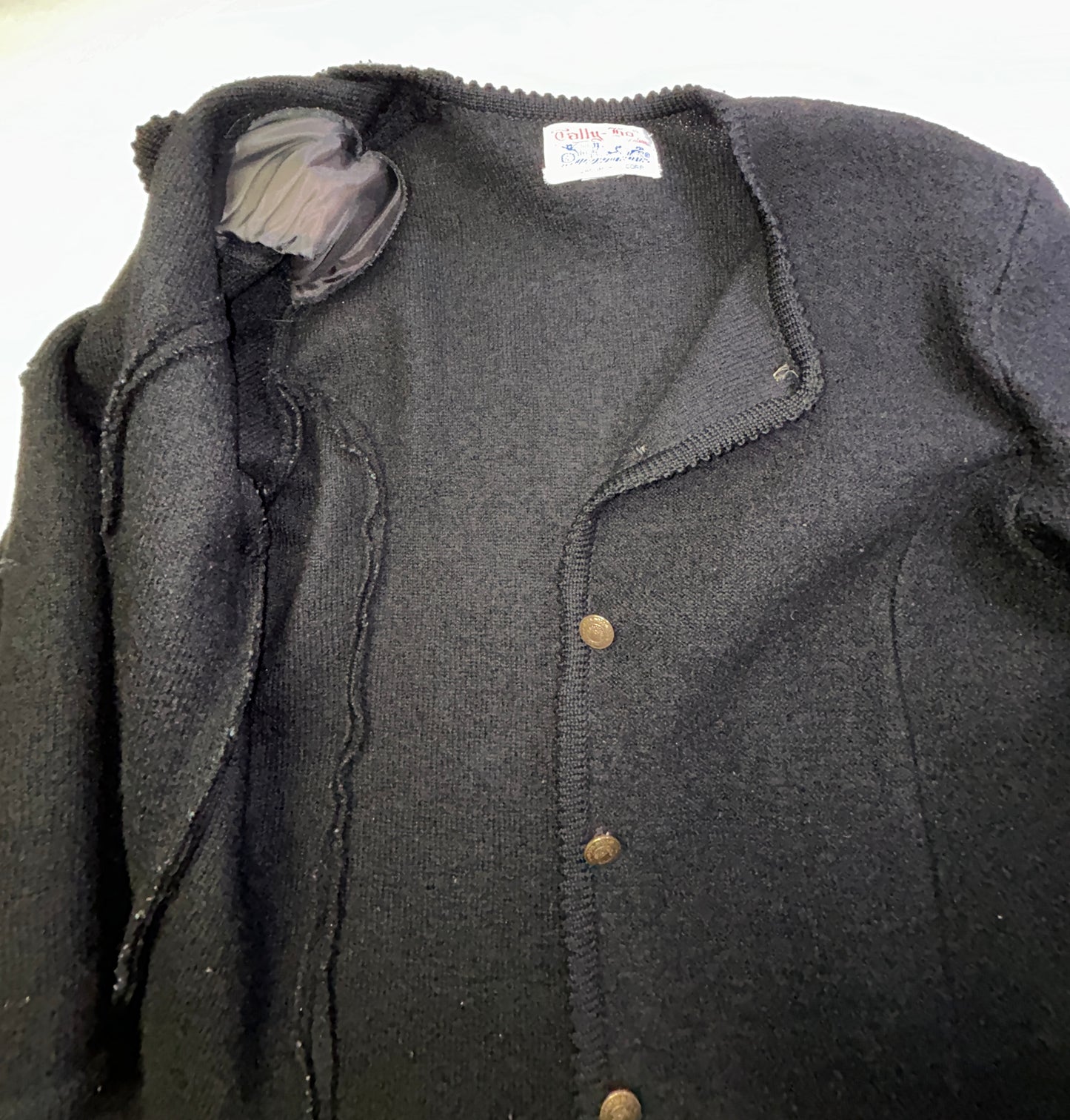Vintage Tally-Ho Black Knit Cardigan Sweater Gold Button Front Women's