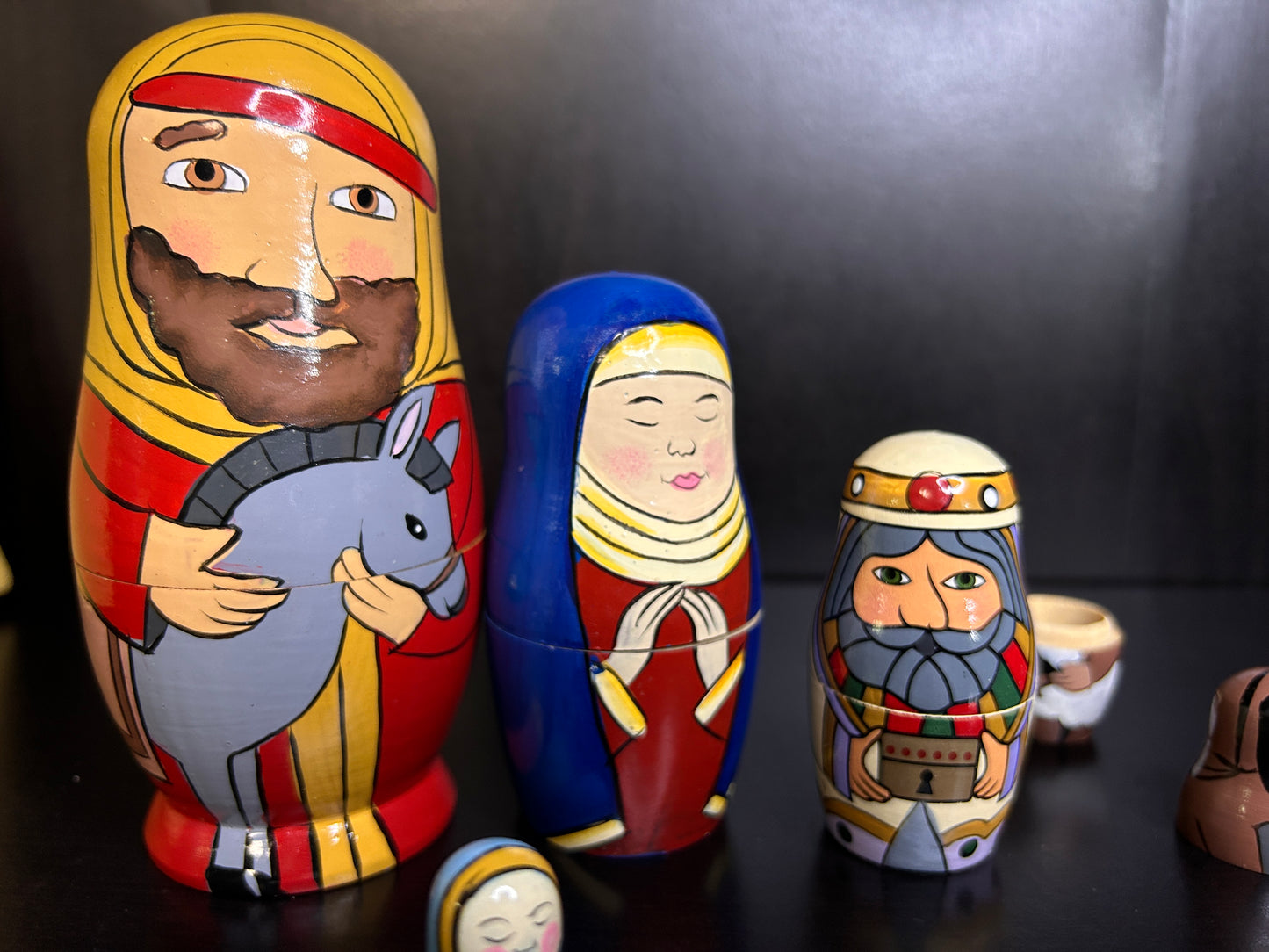 Hand Painted Nativity Nesting Dolls - Wooden Matryoshka Style Christmas Nativity Set