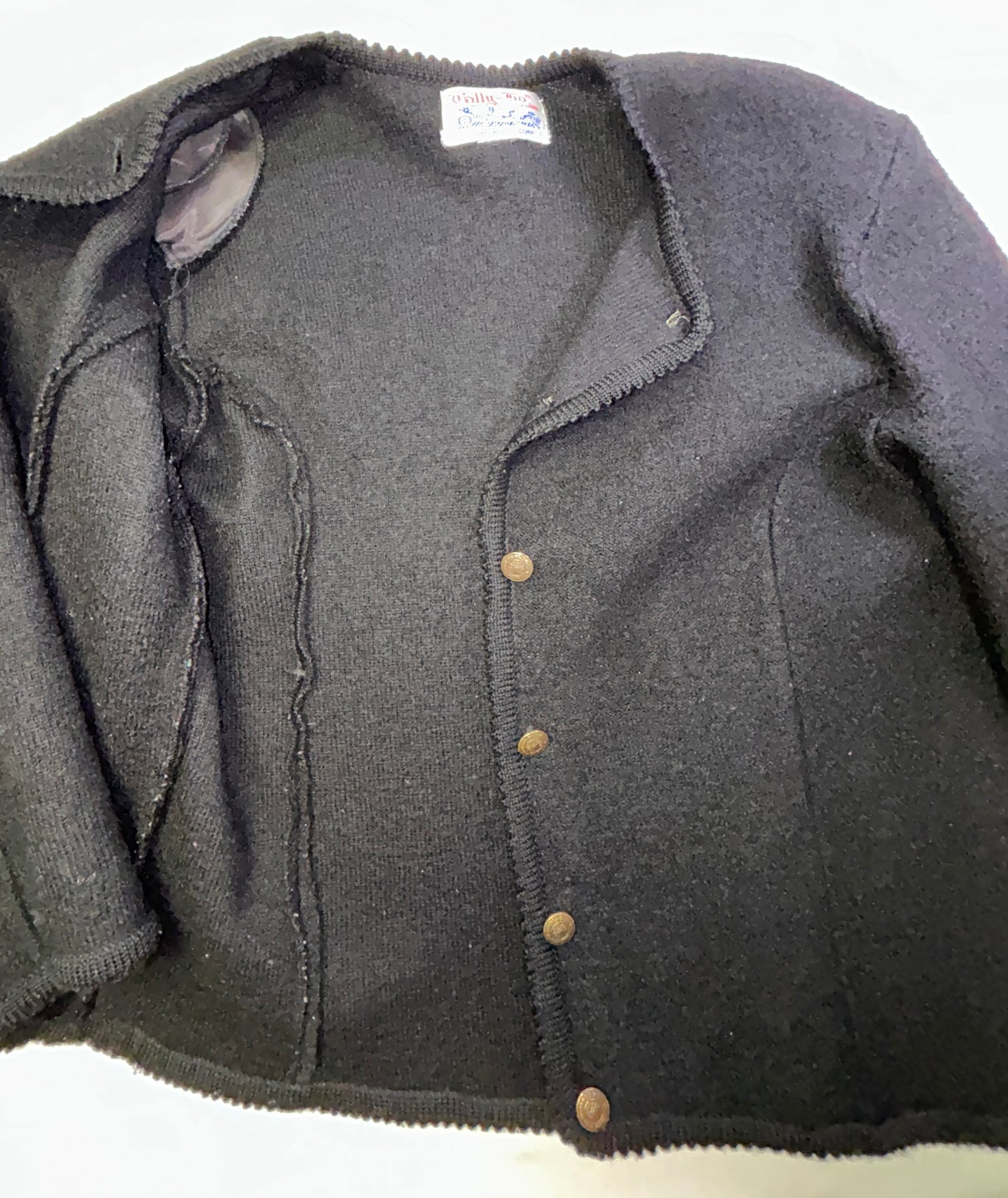 Vintage Tally-Ho Black Knit Cardigan Sweater Gold Button Front Women's