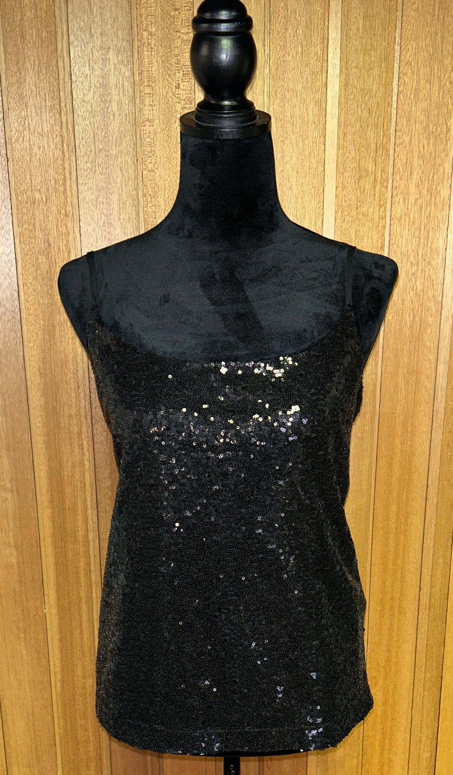 Joe Fresh Black Sequin Tank Top Women's Large Layered Party Holiday Cami