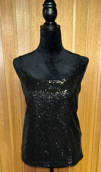 Joe Fresh Black Sequin Tank Top Women's Large Layered Party Holiday Cami