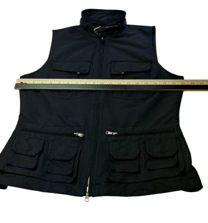 Lauren Ralph Lauren Utility Vest Womens Medium Black Zip Front Belted Collar Safari