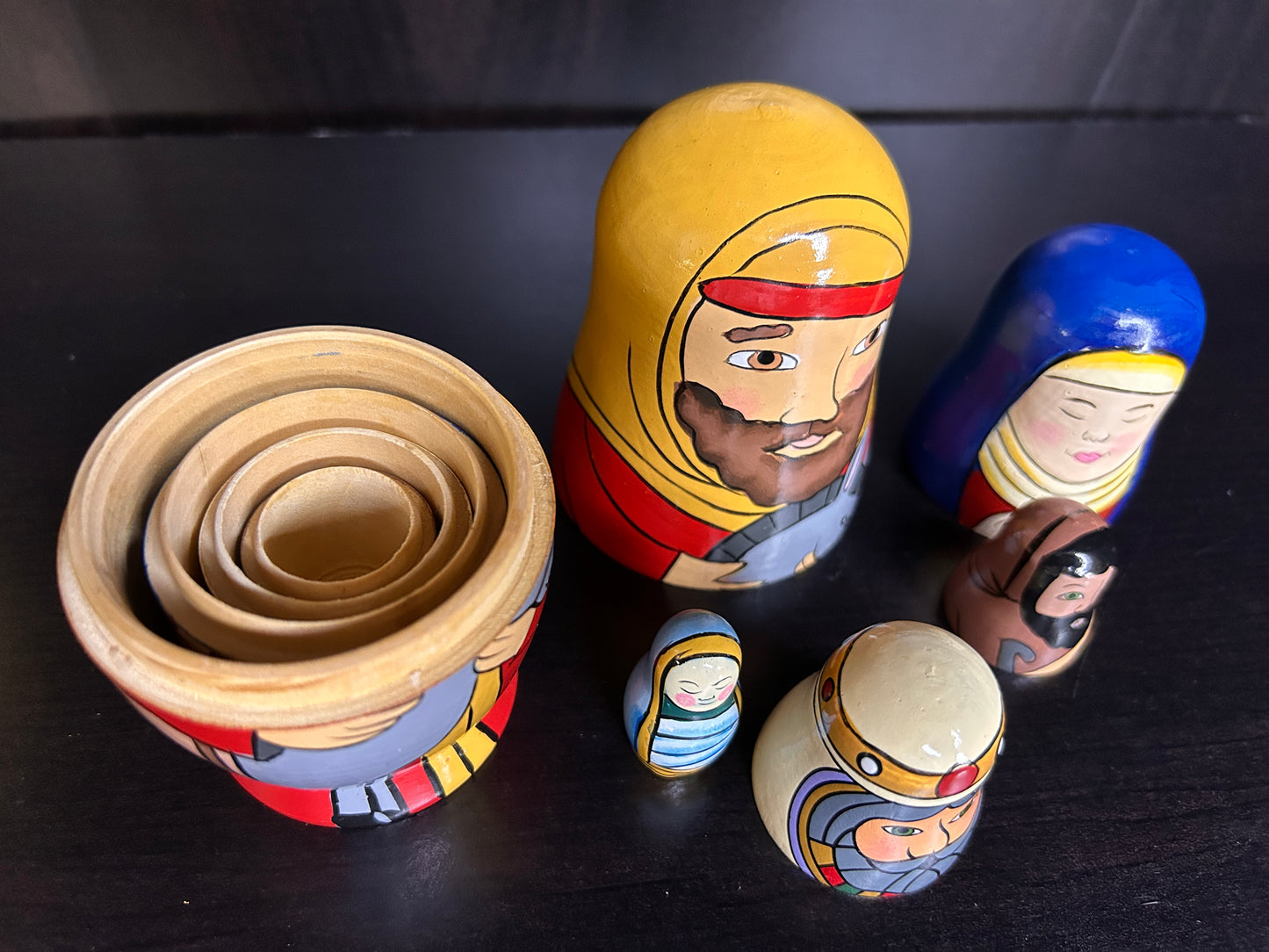 Hand Painted Nativity Nesting Dolls - Wooden Matryoshka Style Christmas Nativity Set