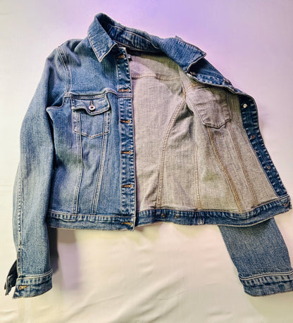 Denim Jacket Women’s Medium Light Wash Silver Jean Jacket Size