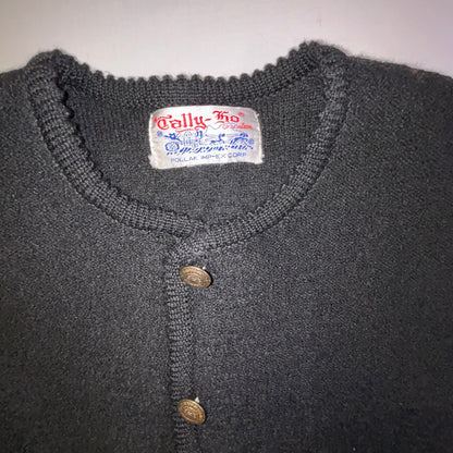 Vintage Tally-Ho Black Knit Cardigan Sweater Gold Button Front Women's