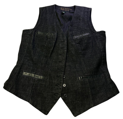 Ralph Lauren Jeans Co. Denim Vest Womens Medium Black Button Front Leather Trim