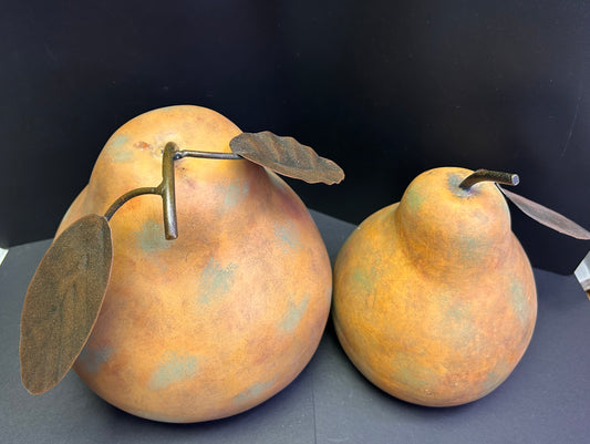 Rustic Decorative Metal Pear Sculptures - Set of 2 | Vintage Farmhouse Decor