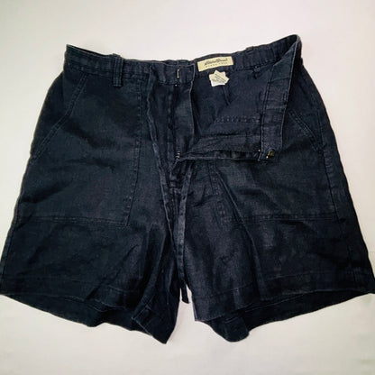 Eddie Bauer 100% Linen Shorts Women's Size 10 Black Drawstring Casual