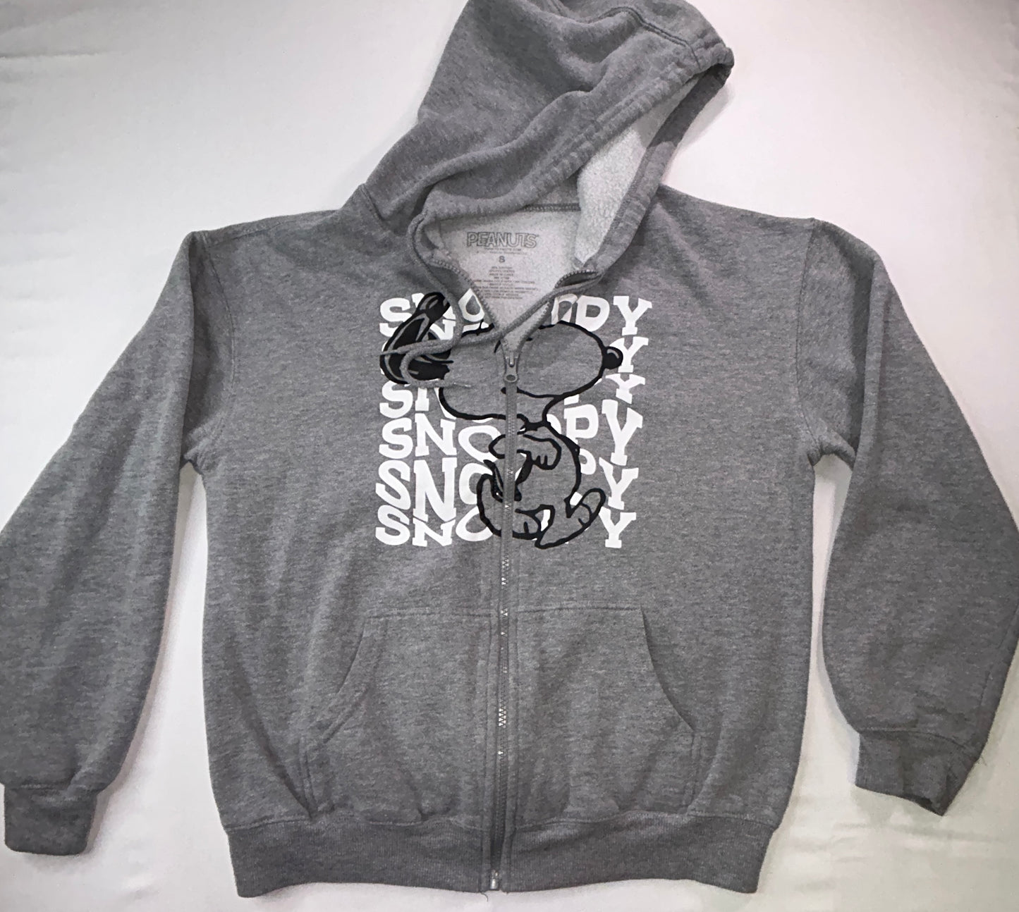 Peanuts Snoopy Full Zip Hoodie Sweatshirt Gray Size Small Fleece Lined Graphic