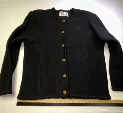 Vintage Tally-Ho Black Knit Cardigan Sweater Gold Button Front Women's