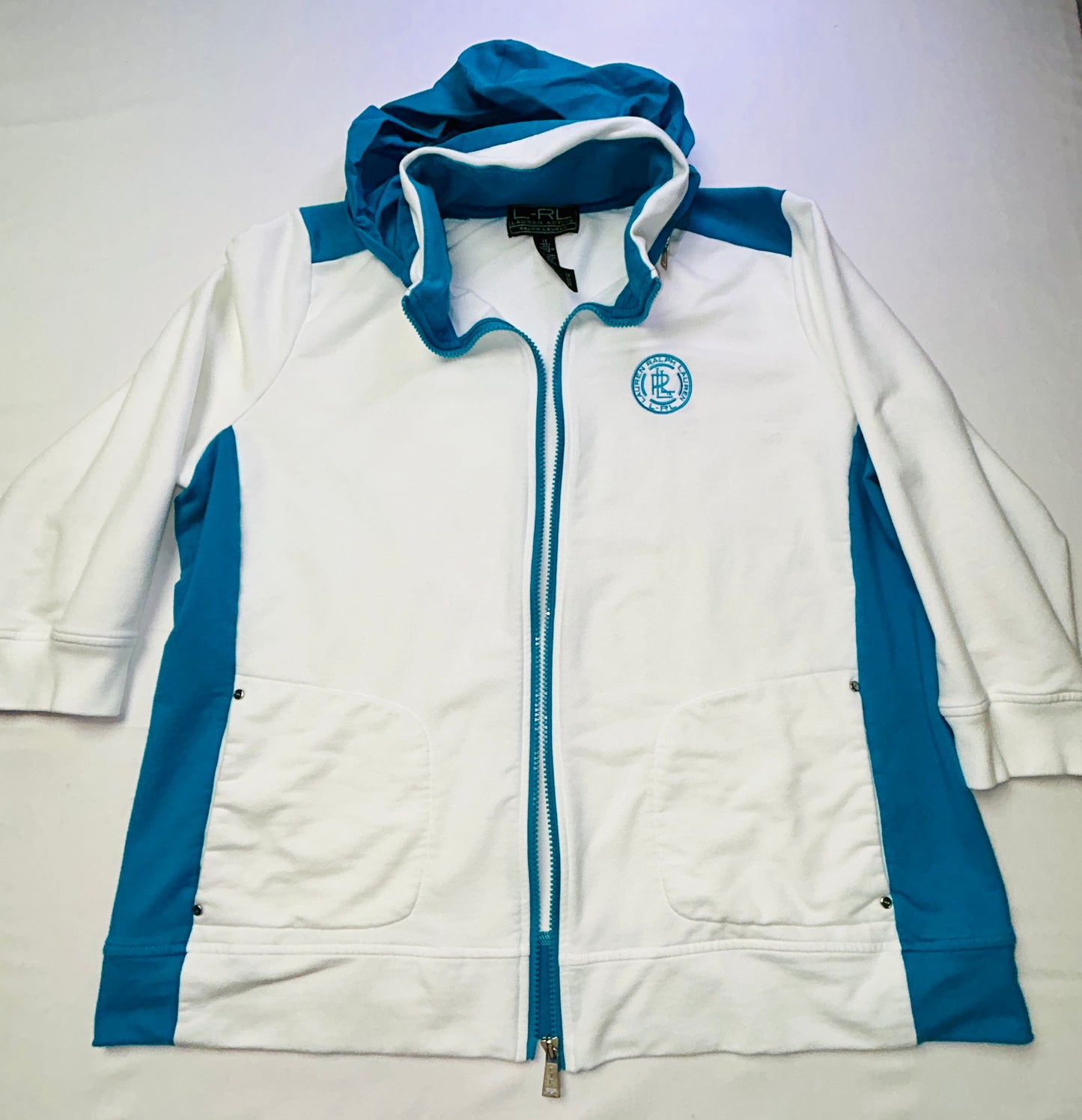 Lauren Ralph Lauren Active Jacket Womens 1X White Blue Full Zip Mock Neck Athletic