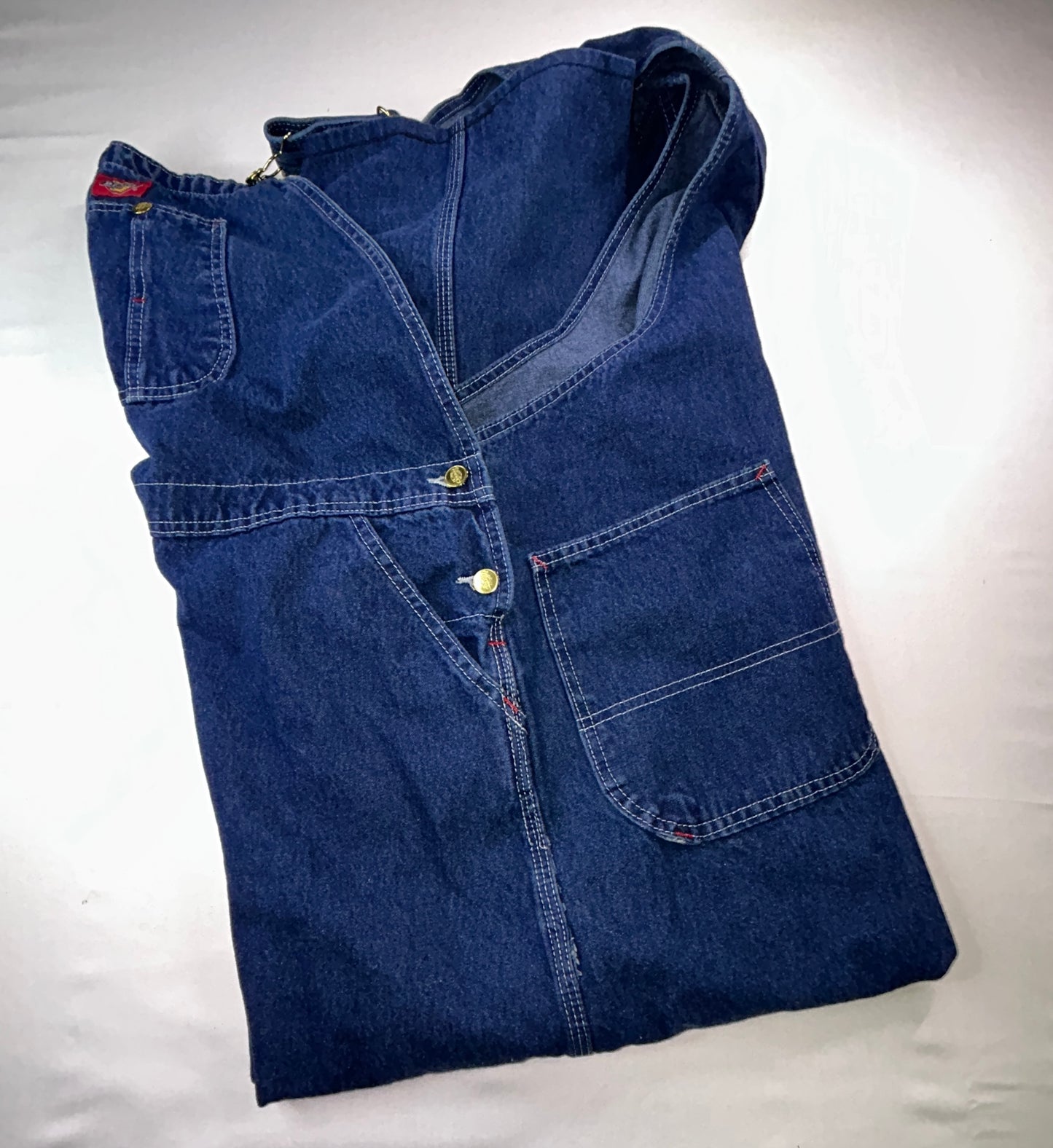 Dickies Denim Bib Overalls 44x30 Carpenter Workwear Blue Jeans Overalls