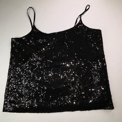 Joe Fresh Black Sequin Tank Top Women's Large Layered Party Holiday Cami