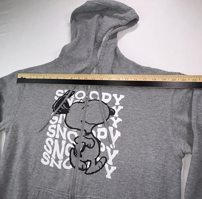 Peanuts Snoopy Full Zip Hoodie Sweatshirt Gray Size Small Fleece Lined Graphic