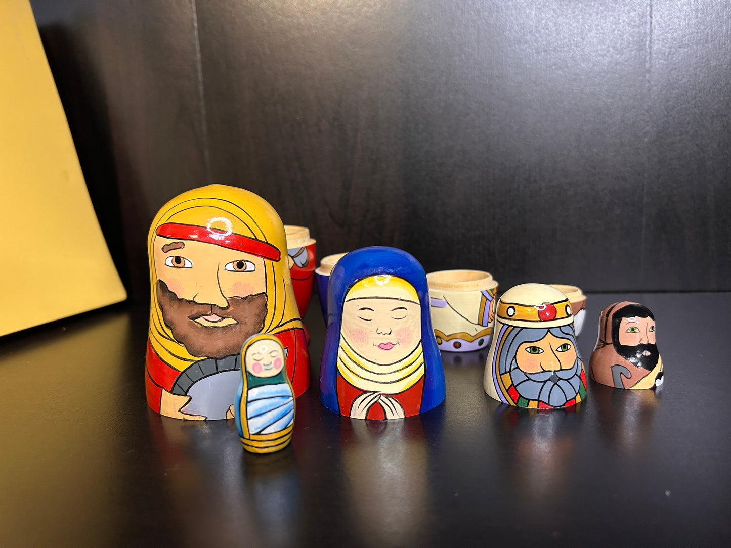 Hand Painted Nativity Nesting Dolls - Wooden Matryoshka Style Christmas Nativity Set
