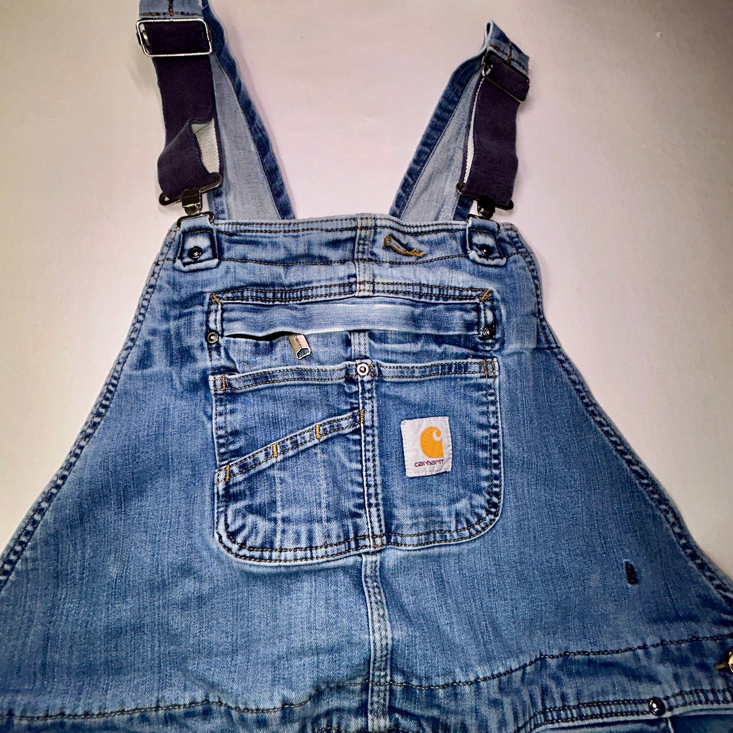 Carhartt Bib Overalls Men's 44x30 Light Wash Denim Carpenter Workwear Y2K
